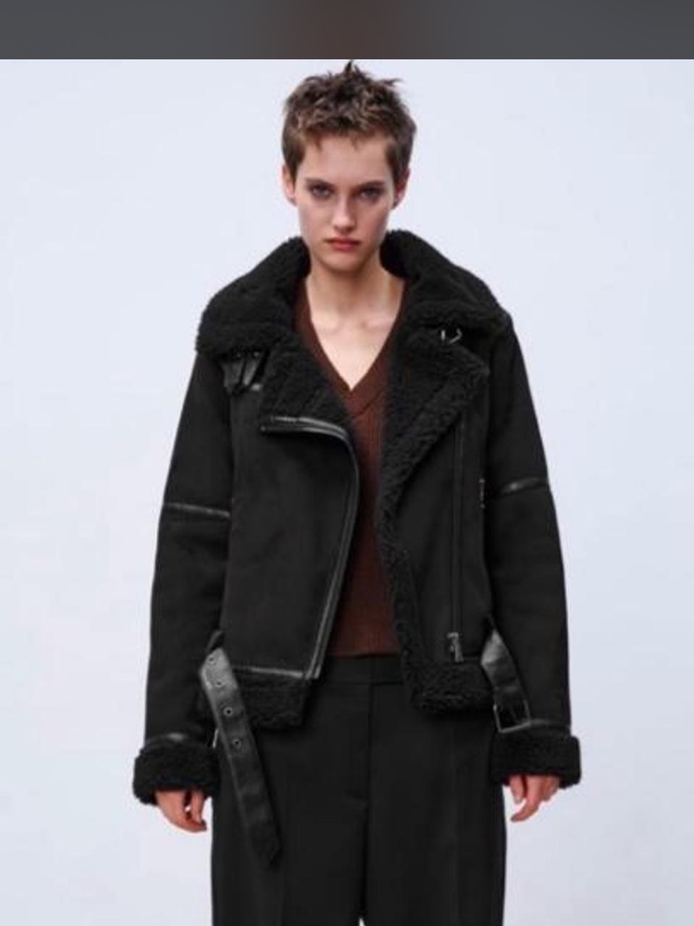 Zara black Shearling Moto Jacket - Women